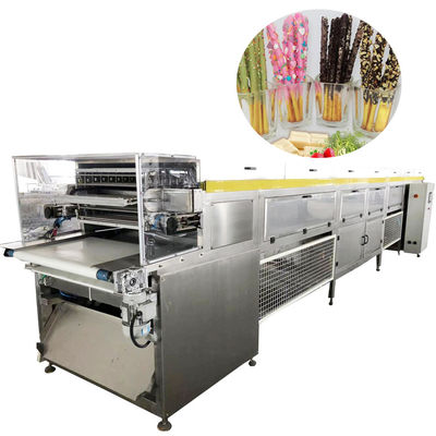 1300 kg/u Chocolade Enrober Machine Luchtkoeling Pocky Sticks Dubbele Coating Lijn